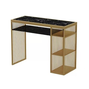 Juego de mesa y taburete de lujo para salón de uñas, de mármol de alta gama, personalizado de fábrica, para dos personas - Product Image 3
