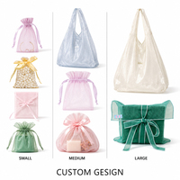 Pochette en organza texturé en dentelle ivoire avec cordon de serrage, design de logo personnalisé, estampage à chaud, sac cosmétique pour bijoux, emballage cadeau de mariage