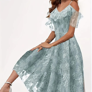 Abito da donna elegante in chiffon con pizzo, stampa floreale, scollo a V, spalline sottili, lunghezza al ginocchio, vita naturale - Leggero e traspirante - Product Image 1