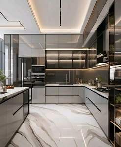 Armoires de cuisine modernes en bois de chêne laqué personnalisables haut de gamme pour les espaces de cuisine d'appartements de luxe - Product Image 2