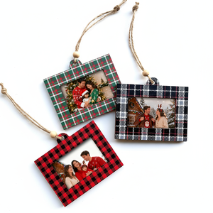 Custom Wooden Plaid <b>Photo</b> Christmas Ornament Hanging Picture <b>Frame</b> Tree Decoration Family Holiday Keepsake 2025 New Gift Craft - Product Image 2