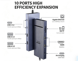 Base de Conexión USB-C 10 en 1, 4K60Hz, SD/TF, RJ45 Ethernet, 2 Puertos USB-A, 1 Puerto USB-A 3.0, 1 Puerto USB-C 100W PD, Concentrador USB de Alta Velocidad - Product Image 4