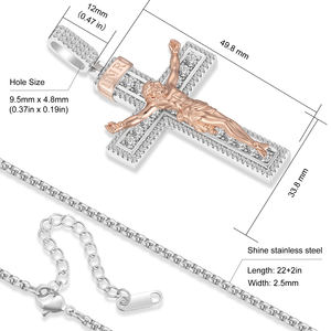 Collar con Crucifijo para Hombre y Mujer Cadena con Cruz de Jesús Iced Out CZ 5A Chapado en Oro Blanco Real/Oro de 18K/Oro Rosa Colgante Cristiano Grande - Product Image 6