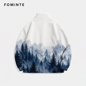 <span class=keywords><strong>Giacca</strong></span> in Pile Polare Personalizzata da <span class=keywords><strong>Uomo</strong></span> con Collo Alto e Zip Intera, Motivo Paesaggistico di Montagna e Foresta, Cappotto in Pile Caldo e <span class=keywords><strong>Oversize</strong></span> - Product Image 2