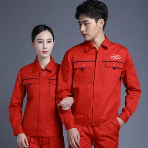 Atasan Pakaian Kerja Uniseks, Pakaian Keselamatan Coverall Flame Retardant Coverall Warna Merah