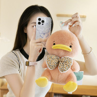 Peluche Canard Mignon pour Enfants, Canard Brodé avec Bavoir, Oreiller de Sommeil Anti-Stress pour Anniversaire
