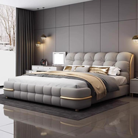 Meubles de chambre à coucher en bois de luxe moderne, lits rembourrés doux, lit double taille king size, cadre de lit avec rangement en cuir