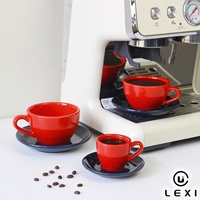 Tasse et soucoupe à café personnalisées Scarlet Cobalt pour Espresso, Cappuccino, Latte, style café italien, bar, Malt Granite Shed LEX