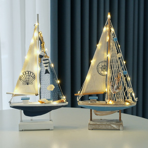 Illuminated Sailboat Model Decoration With Backlight Blue And White Striped Boat Home Gift Student Gift Birthday Ornament - Product Image 1