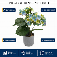 Tanaman Buatan Hydrangea Biru-hijau Segar Buatan Tangan Pot Bunga Plastik Modern 37cm Dekorasi Rumah Kantor Hari Valentine