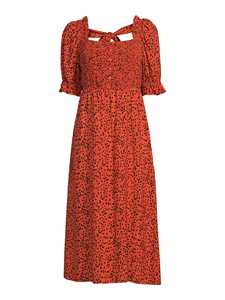 100% Ecovero Viscose Écologique Femmes Robes Encolure Carrée <span class=keywords><strong>Coude</strong></span> Longueur Manches Genou Longueur Allover Imprimer Smocké Robe Midi - Product Image 3