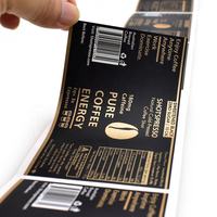 Autocollants personnalisés en feuille d'or, imperméables et résistants à l'huile, avec logo de grains de café, pour bocaux, bouteilles, étiquettes adhésives alimentaires