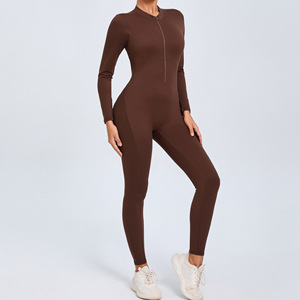 Zipper Yoga <strong>Leggings</strong> Breathable Scrunch Butt Long Sleeve Gym <strong>Wear</strong> Women Hollow Out One Pieces Play Suits Jumpsuits - Product Image 4