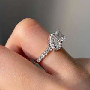 Stunning Pear and <b>Emerald</b> Cut Moissanite <b>Ring</b> 925 <b>Silver</b> Handmade Designer <b>Ring</b> Elegant Jewelry for Women Gift - Product Image 2