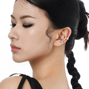 Boucles d'oreilles manchette géométriques irrégulières en argent sterling S925 plaqué or, unisexe, cadeau de mariage, mode, finition lisse crêpe - Product Image 3