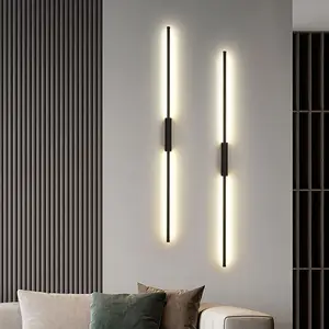 Koridor minimalist duvar lambası yatak odası yatak uzun şerit oturma odası arka plan duvar atmosfer dekorasyon saf bakır duvar lambası