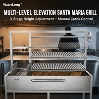 Barbecue au charbon de bois moderne haut de gamme style Santa Maria en acier inoxydable avec manivelle et chariot pour cuisson à feu ouvert