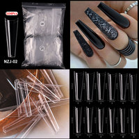 Misscheering - 500 Uñas Postizas de Ataúd XXL, Estilo Stiletto Curvado, Transparentes, Francesas, ABS, Media Cobertura, Puntas de Uñas de Salón, Forma de Arco