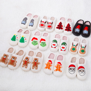 Ciabatte di natale personalizzato <span class=keywords><strong>donna</strong></span> produttore di fabbrica casa Fuzzy soffice inverno peluche da <span class=keywords><strong>donna</strong></span> pantofole ricamate da <span class=keywords><strong>donna</strong></span> - Product Image 1