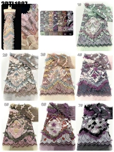 Lujoso hecho a mano 3D bordado floral con cuentas tela de encaje de lentejuelas vestido de noche de colores mezclados encaje de <span class=keywords><strong>España</strong></span> - Product Image 6