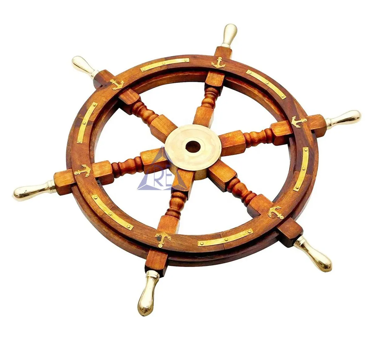 Ship Wheel Anchor & Strips with Brass Handles Wall Decor Ship Wheel Brass Handle Wall Decor
