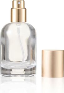 Flacon de parfum en verre cylindrique transparent de luxe 30 ml, fond épais volcanique, avec pulvérisateur à pompe sérigraphié, personnalisable - Product Image 4