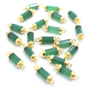 Pendentif en pierre naturelle d'onyx vert, forme tube, 18-20 mm, plaqué or 14K et 18K, avec bélière et connecteur pour la fabrication de bijoux - Product Image 4