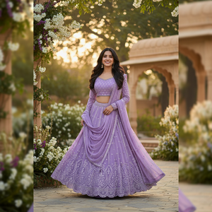 Aayna Clothing Lehenga Choli de Georgette Sintética Bordado Morado Claro Atractivo 900g LC170 - Product Image 3