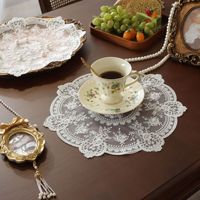 Sous-verre rond brodé en dentelle blanche de style français vintage, pour plateau ou tasse