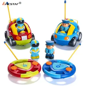 Bricstar新款儿童遥控赛车可拆卸动作人物遥控迷你幼儿卡通遥控警车玩具带音乐
