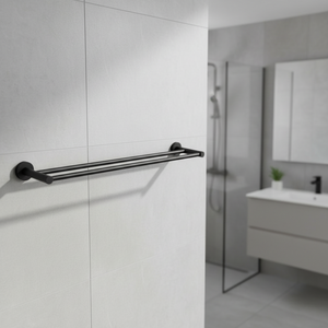 Ensemble porte-serviettes mural en acier inoxydable noir avec étagère, crochets, porte-savon et support pour brosse pour l'organisation de la salle de bain - Product Image 2