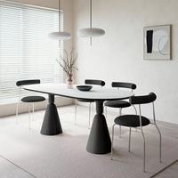 Ensemble de table à manger ovale en pierre frittée crème-blanc, style nordique moderne, 6 pièces, durable, pour la maison, la villa et l'hôtel