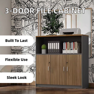 आधुनिक चल 3-दरवाजा लकड़ी के पैनल परिवर्तनीय धातु फ़ाइल कैबिनेट लॉक निम्न भंडारण कार्यालय काम फर्नीचर होम स्कूल - Product Image 2