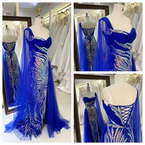 Vestido de Noche Largo Elegante de un Solo Hombro, Estilo Línea A, Color Azul Marino, para Fiesta - Product Image 4