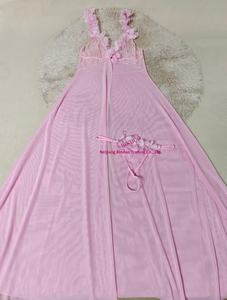 ثوب نوم الأميرة الحلو الوردي شبكة صيد السمك رداء دانتيل زهري شفاف من خلال فتحة رقبة حرف V مفتوح من الأمام قميص طويل من قطعة واحدة - Product Image 6