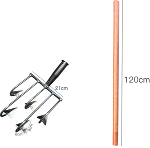 <span class=keywords><strong>Houe</strong></span> tout-en-un à cinq dents en acier au carbone avec manche en bois très résistant pour le jardinage et le défrichement des terres - Product Image 3