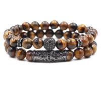 Bracelet en pierre œil de tigre 10 mm micro-incrusté, perles courbées, lot de 2 pièces, vente chaude, bijoux de mode directement du fabricant
