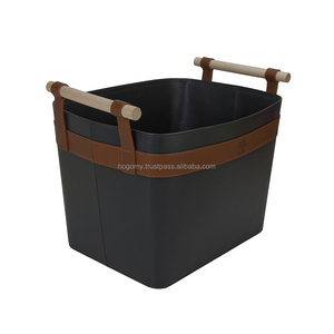Cesta Apilable Negra SPU-002 Hecha a Mano para Leña, Almacenamiento, Juguetes Infantiles, Cesta de Cuero PU para Leña, Venta al Por Mayor - Product Image 5