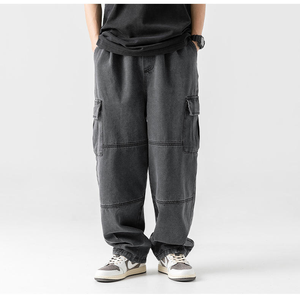 Pantalones Cargo de Mezclilla para Hombre, Estilo Hip Hop, a la Moda, Transpirables, de Cintura Media, con Doble Bolsillo Estéreo, Lavado Retro, Primavera-Otoño - Product Image 4