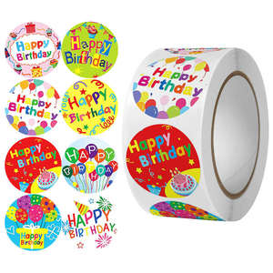 Pegatinas redondas de feliz cumpleaños, etiquetas de sellado para embalaje de regalos de fiesta, decoración de tarjetas para álbumes de recortes - Product Image 1