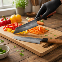 Couteau utilitaire à lame fixe, fin et martelé, en acier Damas Kurouchi, avec manche en acajou et collier noir, pour les tâches quotidiennes de cuisine