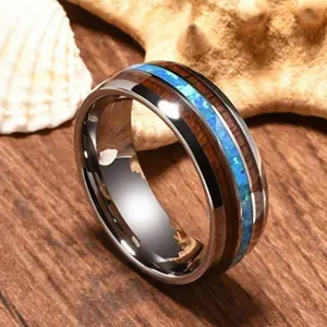 Cincin 8mm desain baru pria band Brushed Tungsten Carbide opal perhiasan dukungan drop shipping cincin