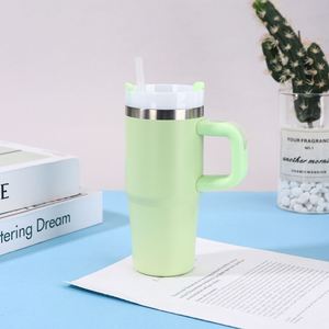 Mug de voyage isotherme 14oz avec poignée, double paroi sous vide, couvercle, paille et base antidérapante - Product Image 3