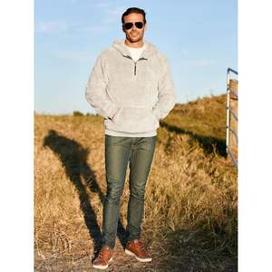 2025 hommes Sherpa polaire à capuche décontracté quart Zip sweat Streetwear Style automne hiver chaud pull en taille XXS - Product Image 5