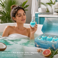 Coffret de 6 bombes de bain personnalisées à l'extrait de noix de coco et agrumes, 140g, faites à la main à base de plantes, bleu turquoise, hydratantes et aromatiques, cadeau