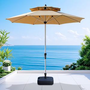 Sombrilla de Mercado Moderna Plegable de 2.7m con Doble Techo Ventilado, Estructura de Acero, Manivela, 8 Varillas, para Jardín, Terraza, Cafetería - Product Image 1