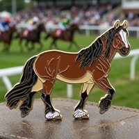 Broche en métal émaillé dur antique électroplaqué, motif cheval brun réaliste, pour veste en jean de cowboy western, équestre