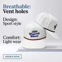 Gorra de Béisbol Impermeable OEM de 5 Paneles con Parche de Cuero Personalizado, Logotipo Bordado en 3D, Cuerda Perforada con Corte Láser