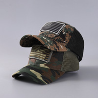 Gorra Trucker de Malla con Camuflaje y Parche de la Bandera de EE. UU., Gorra Táctica de 6 Paneles con Cierre a Presión