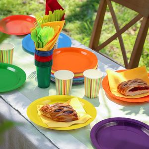 Assiettes et serviettes en papier colorées jetables, assiettes en papier écologiques, ensembles pour fêtes - Product Image 2